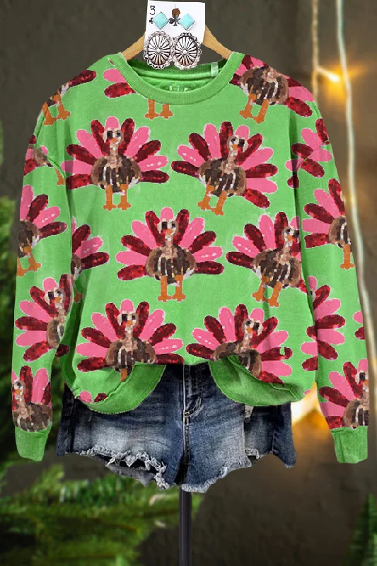 Elegant Contrasting Turkey Print Sweatshirt Hoodie with Gradient Ombre Colorful