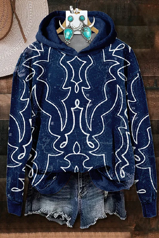 Boot Stitch Printed Hoodie Hoodie with Thumb Holes Functional Cozy