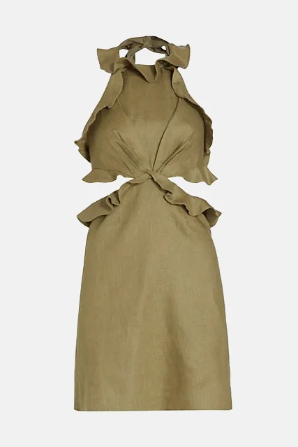 Postcard Tie Back Mini Dress Khaki Stylish Short Sleeve Mini Dress