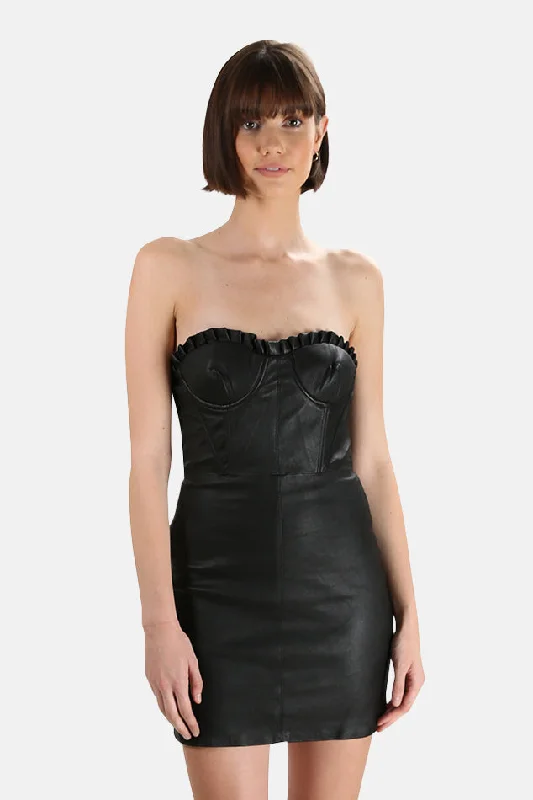 Julietta Leather Mini Dress Elegant Silk Mini Dress