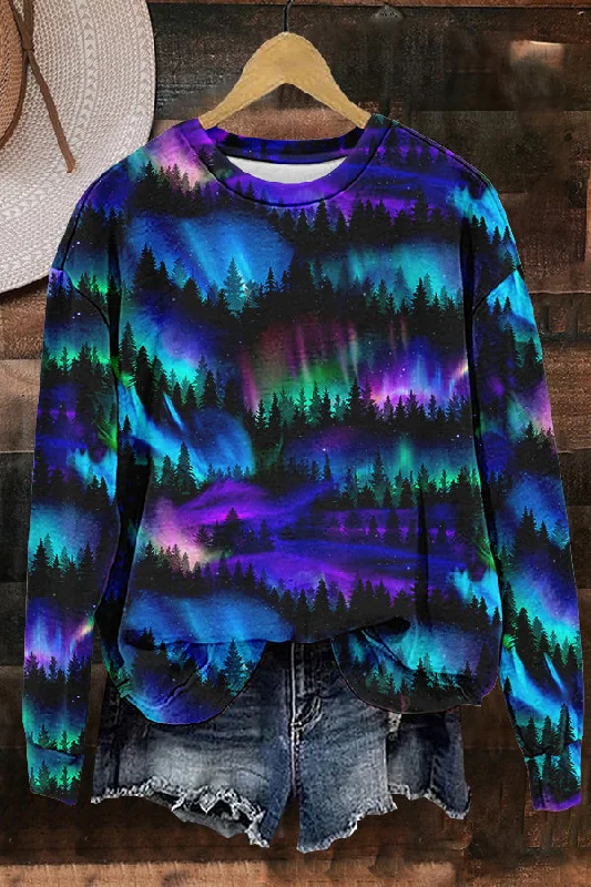 Unique Psychedelic Aurora Print Sweatshirt Hoodie with Puffed Sleeves Voluminous Trendy Unique Psychedelic Aurora Print Sweatshirt Hoodie with Puffed Sleeves Voluminous Trendy