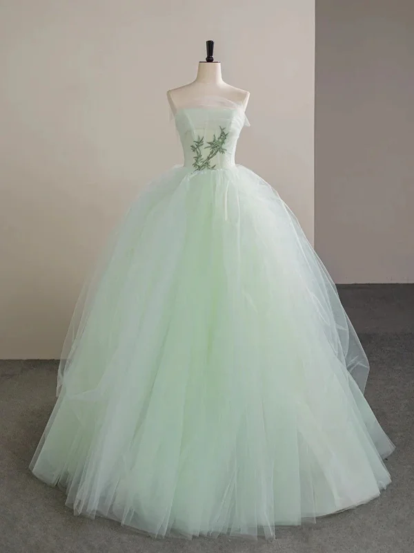 Charming Light Green Tulle with Lace Scoop Evening Dress, Light Green Long Prom Dress Charming Light Green Tulle with Lace Scoop Evening Dress, Light Green Long Prom Dress