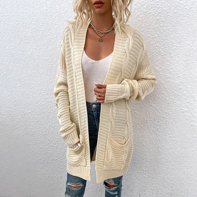 Fashion Twist Design Knitted Long Cardigan Sweaters Print Jacquard Patchwork