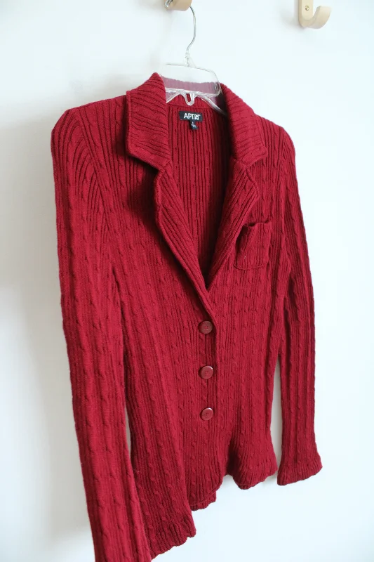 Apt. 9 Red Cable Knit Collared Button Down Cardigan | S Spandex Blend Rayon Blend Denim Blend Apt. 9 Red Cable Knit Collared Button Down Cardigan | S Spandex Blend Rayon Blend Denim Blend