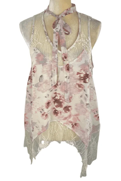 Skylar & Jade women's petal ivory tank blouse size S white tank top