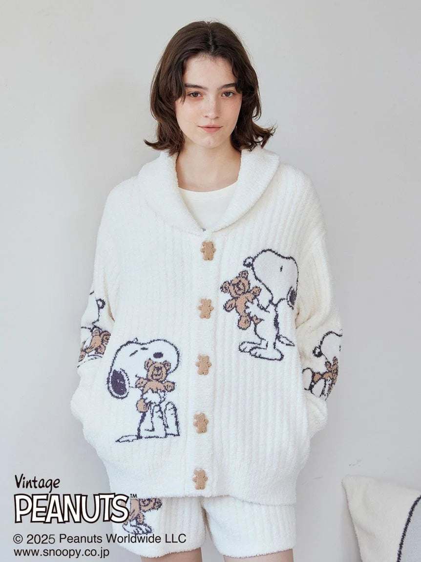 [PEANUTS] [UNISEX] SNOOPY×BEAR Jacquard Shawl Cardigan Elegant Classic Vintage