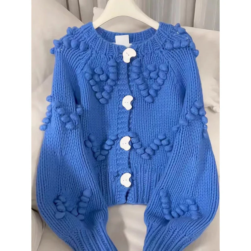 Luxury Blue Balls Knitted Cardigan Sweaters Nylon Fabric Polyester Fabric Spandex Fabric Luxury Blue Balls Knitted Cardigan Sweaters Nylon Fabric Polyester Fabric Spandex Fabric