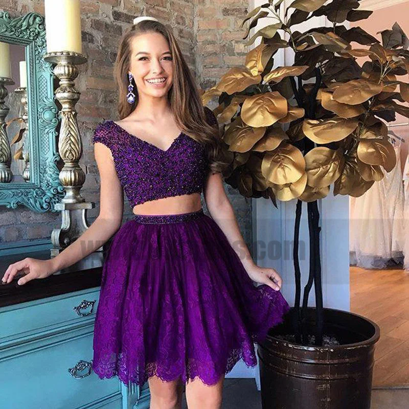 Sexy Two Pieces Cap Sleeves Cheap Short Homecoming Dresses Online, TYP0825
