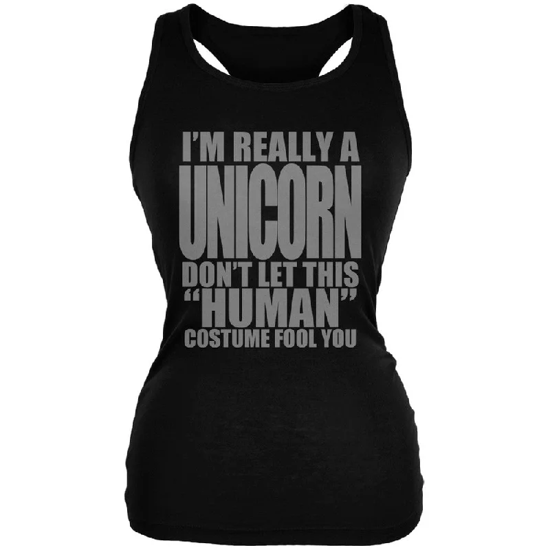 Halloween Human Unicorn Costume Black Juniors Soft Tank Top baby blue tank