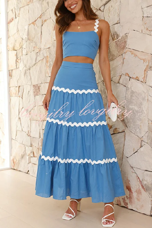 Island Beauty Wave Trim Patchwork Crop Tank and Elastic Waist Skirt Set neon tank top Island Beauty Wave Trim Patchwork Crop Tank and Elastic Waist Skirt Set neon tank top