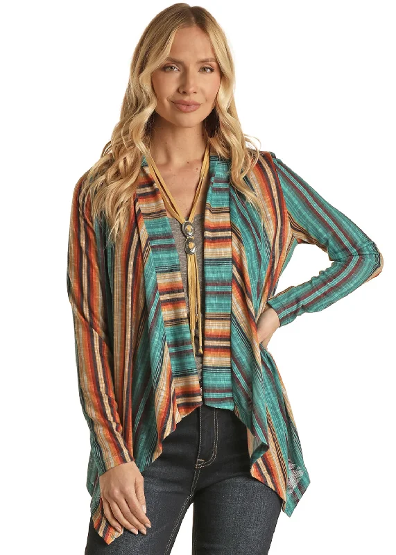 ROCK & ROLL LADIES STRIPE PRINTED CARDIGAN Boat Neck Shawl Collar Notched Collar