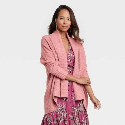 Women's Open Cardigan Knox Rose Solid-Color Shawl Collar High-Low Hem Long Sleeve Satin Fabric Silk Fabric Chiffon Fabric Women's Open Cardigan Knox Rose Solid-Color Shawl Collar High-Low Hem Long Sleeve Satin Fabric Silk Fabric Chiffon Fabric