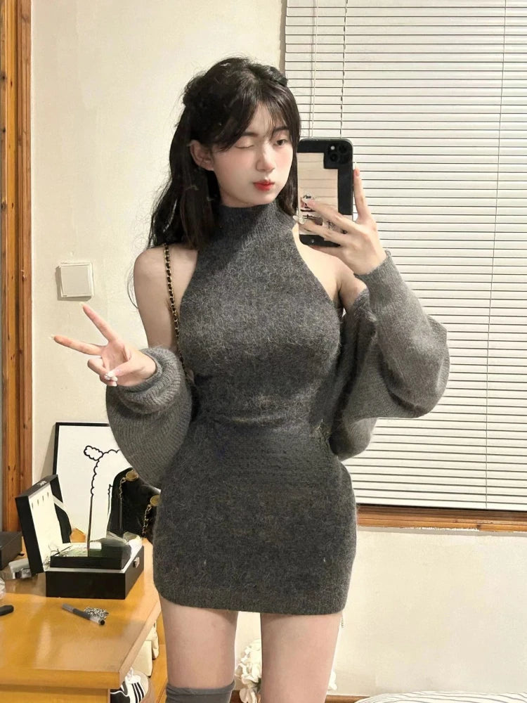 Yipinpay Autumn Elegant Knitted Suit Woman Korean Fashion 2 Piece Set Sexy Sleeveless Slim Mini Dress + Casual Short Cardigan Chic Print Jacquard Patchwork Yipinpay Autumn Elegant Knitted Suit Woman Korean Fashion 2 Piece Set Sexy Sleeveless Slim Mini Dress + Casual Short Cardigan Chic Print Jacquard Patchwork