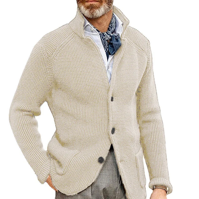 Casual Stand Collar Plus Sizes Knitted Cardigan Sweaters for Men Embroidered Appliqued Beaded