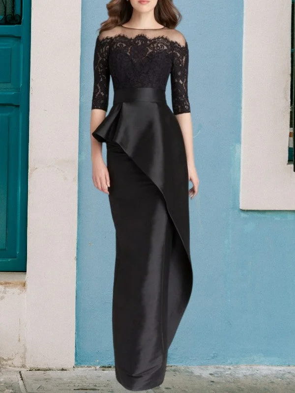 Elegant satin decals off the shoulder 1/2 sleeve to floor length Mother of the Bride Dresses Elegant satin decals off the shoulder 1/2 sleeve to floor length Mother of the Bride Dresses