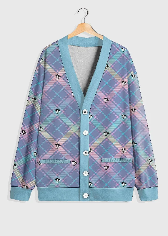 Kawaii Anime Eye Plaid  Fleece Cardigan Sweater Anti-Pilling Anti-Shrink Durable