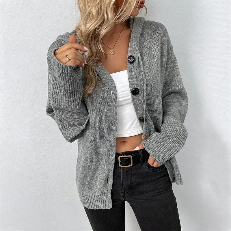 Fashion Drawstring Knitted Cardigan Coats for Women Zippered Buttoned Snapped