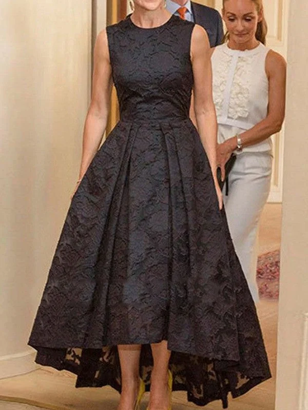 Elegant A-line Princess Lace Ruffle Edge Low Round Sleeves Asymmetric Mother of the Bride Dresses Elegant A-line Princess Lace Ruffle Edge Low Round Sleeves Asymmetric Mother of the Bride Dresses