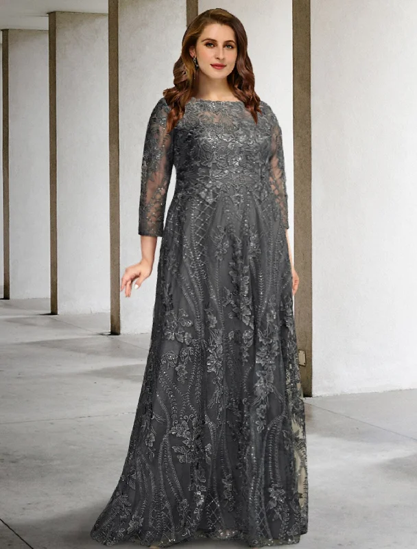 A-Line Plus Size Curve Mother of the Bride Dresses Elegant Dress Formal Wedding Guest Sweep / Brush Train Long Sleeve Jewel Neck Chiffon with Appliques A-Line Plus Size Curve Mother of the Bride Dresses Elegant Dress Formal Wedding Guest Sweep / Brush Train Long Sleeve Jewel Neck Chiffon with Appliques