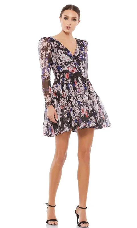 Ieena Duggal - 55423I Long Sleeve Floral A-Line Dress