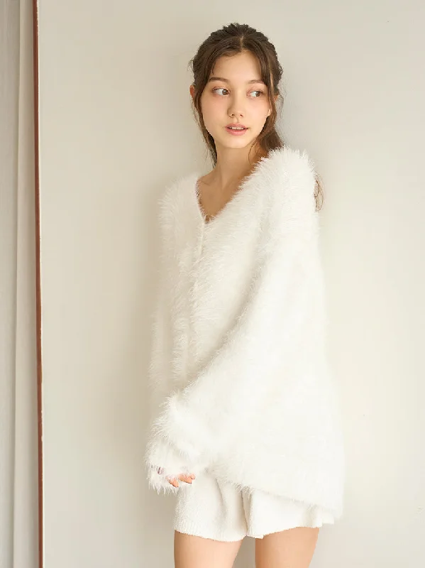 Rabbit Moco Fuzzy Cardigan Fitted Slim Tailored