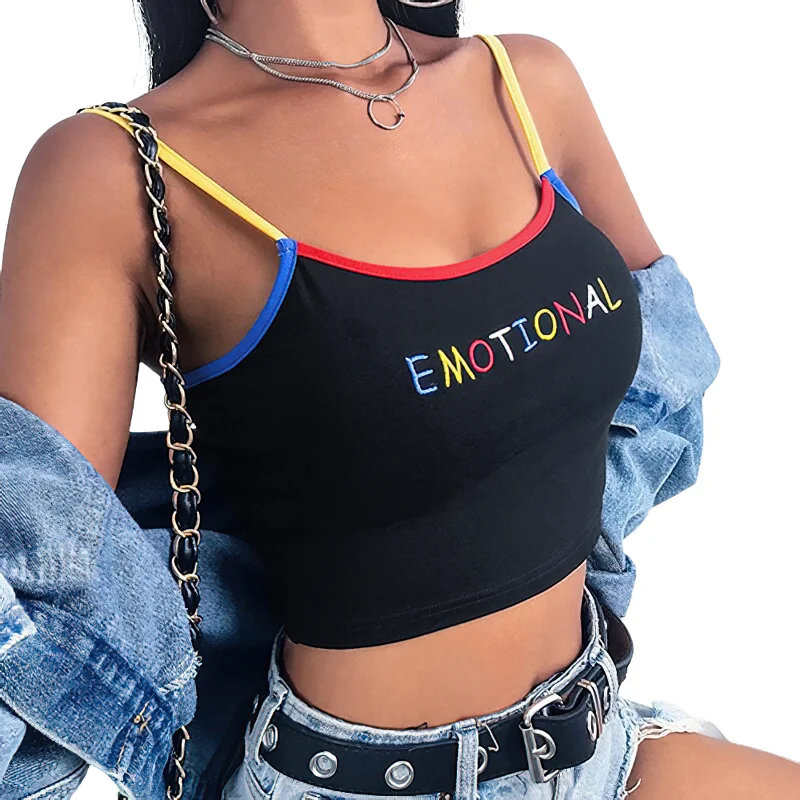 Women Cropped Tank Top / Sexy Casual Elastic Clothing With Letter Embroidery For Ladies fitted tank top Women Cropped Tank Top / Sexy Casual Elastic Clothing With Letter Embroidery For Ladies fitted tank top