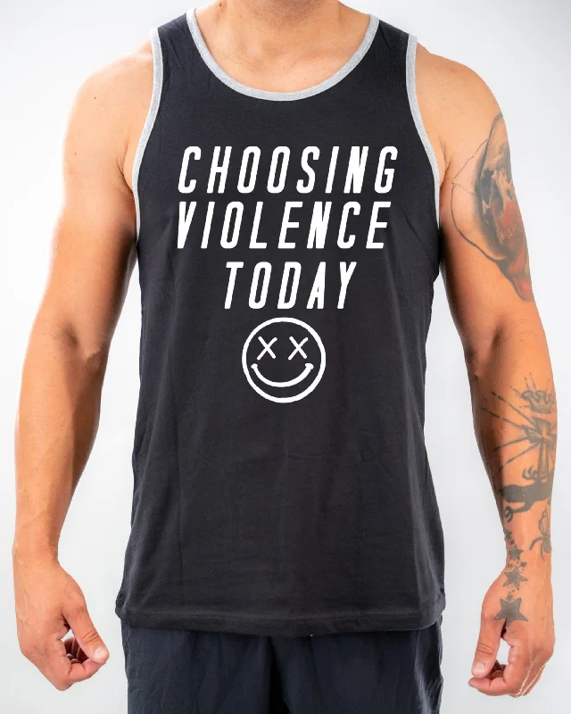 Salty Savage Men's “CHOOSING VIOLENCE TODAY” Ringer Tank | Black Gray/White bold tank top Salty Savage Men's “CHOOSING VIOLENCE TODAY” Ringer Tank | Black Gray/White bold tank top