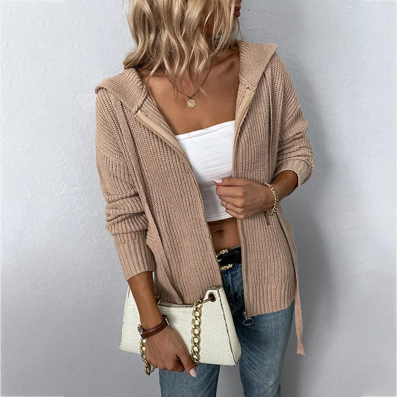 Fashion Zipper Knitted Cardigan Coats for Women Elasticated Padded Insulated