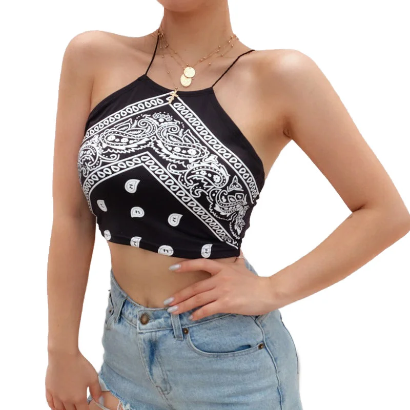 Boho Vintage Sleeveless Crop Top for Women / Sexy Printed Backless Tank Top sexy tank top Boho Vintage Sleeveless Crop Top for Women / Sexy Printed Backless Tank Top sexy tank top