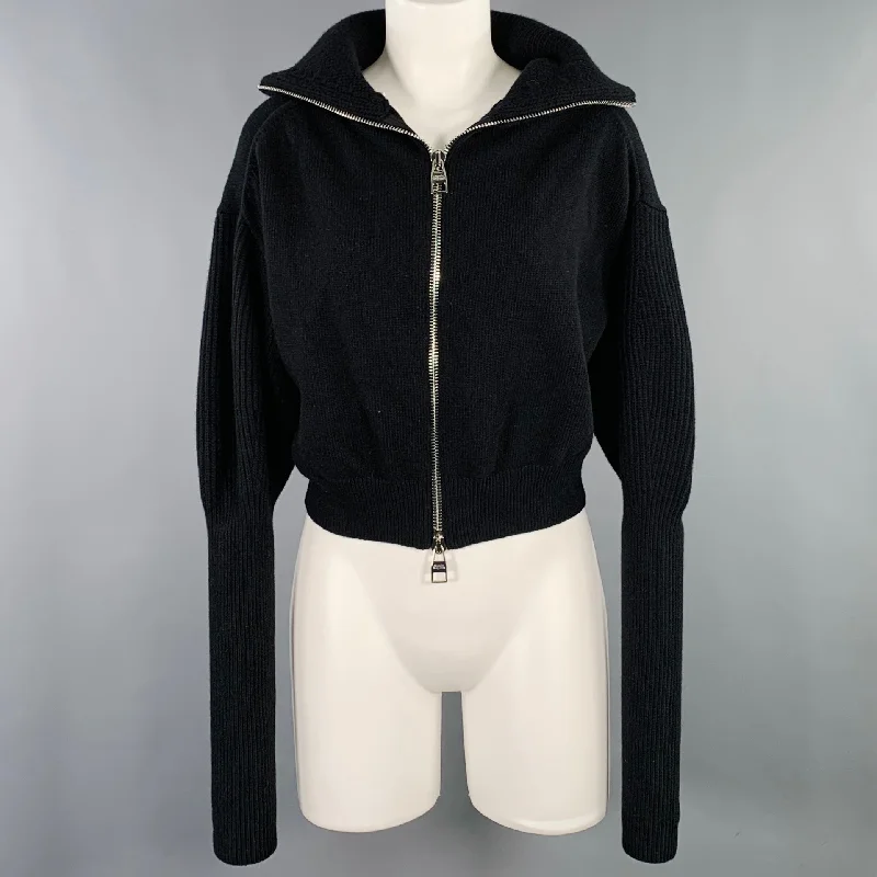 ALEXANDER MCQUEEN Size M Black Wool Cashmere Zip Up Cardigan Terry Terry Cloth Terry Knit ALEXANDER MCQUEEN Size M Black Wool Cashmere Zip Up Cardigan Terry Terry Cloth Terry Knit