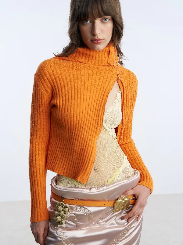 Nφdress X RoomSERVICE888 Orange Roll-Neck Ribbed-Knit Wool-Blend Cardigan Slim Fit Regular Fit Oversized Nφdress X RoomSERVICE888 Orange Roll-Neck Ribbed-Knit Wool-Blend Cardigan Slim Fit Regular Fit Oversized