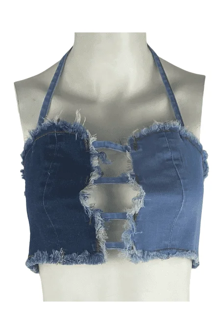 Shein women's blue jean halter tank top size M flexible tank top