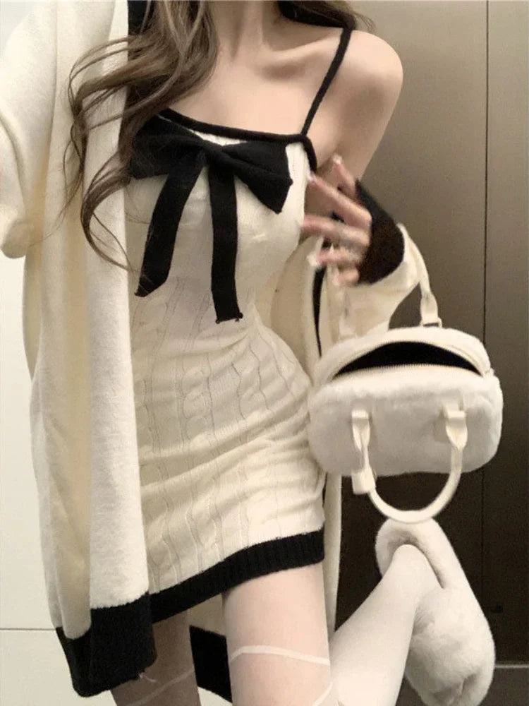 Yipinpay Winter Bow Design Kawaii Knitted 2 Piece Dress Set Woman Casual Sweater Cardigan Korean Style Sexy Club Party Dress Chic Collared Crew Neck Turtle Neck Yipinpay Winter Bow Design Kawaii Knitted 2 Piece Dress Set Woman Casual Sweater Cardigan Korean Style Sexy Club Party Dress Chic Collared Crew Neck Turtle Neck