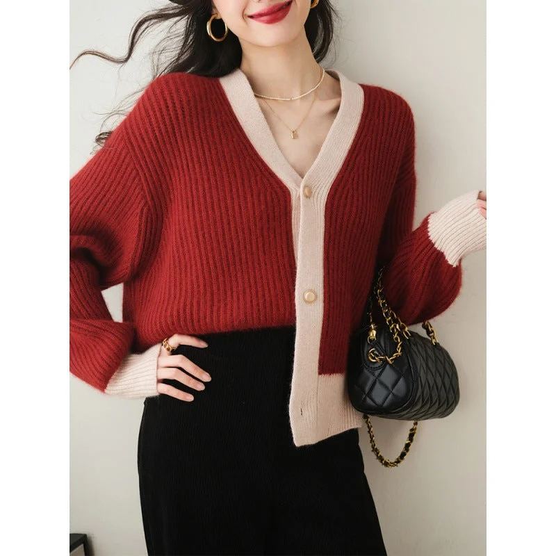 Fashion V Neck Lazy Style Knitted Cardigan Sweaters Velvet Chenille Corduroy