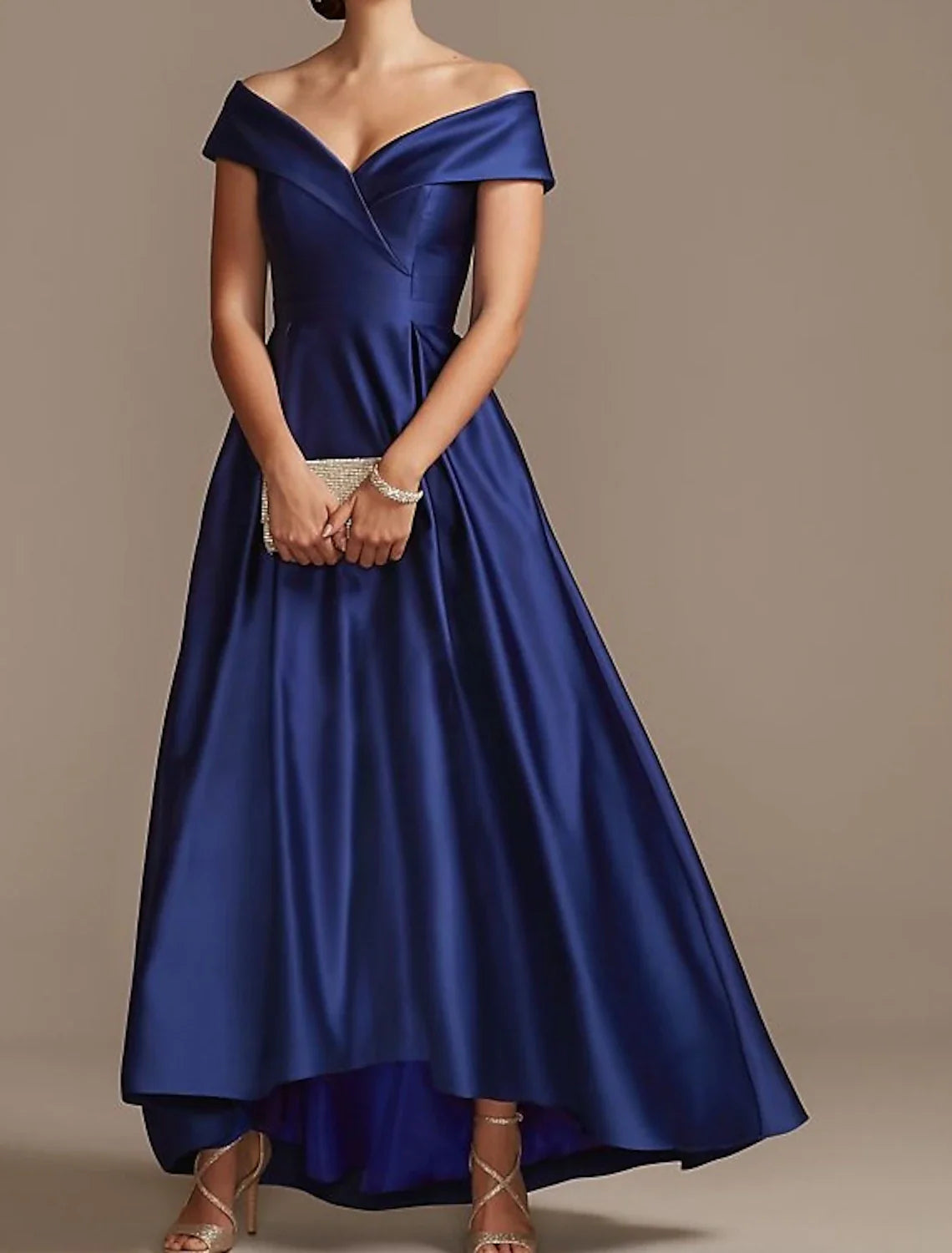 A-Line Mother of the Bride Dress Wedding Guest Elegant Plus Size High Low Off Shoulder Asymmetrical Satin Short Sleeve with Pleats A-Line Mother of the Bride Dress Wedding Guest Elegant Plus Size High Low Off Shoulder Asymmetrical Satin Short Sleeve with Pleats