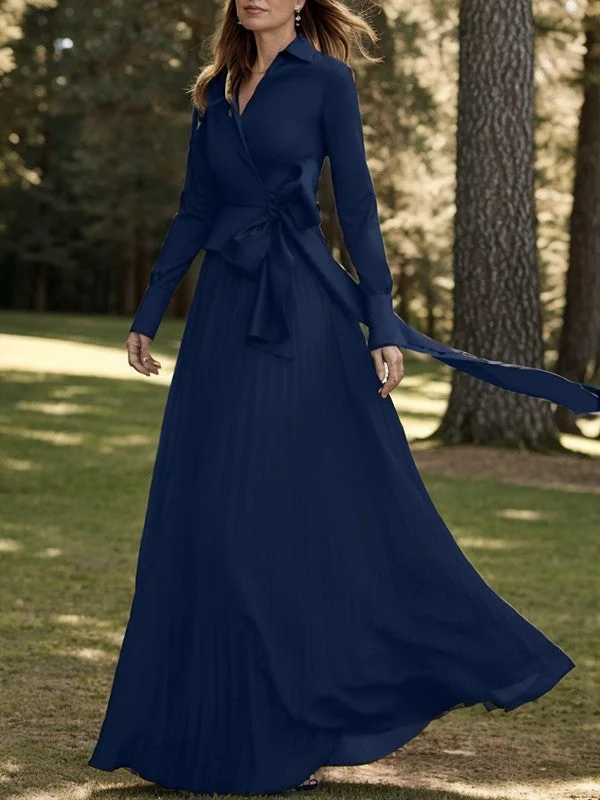 Noble A-line princess bow V-neck long sleeved chiffon and floor length style Mother of the Bride Dresses Noble A-line princess bow V-neck long sleeved chiffon and floor length style Mother of the Bride Dresses