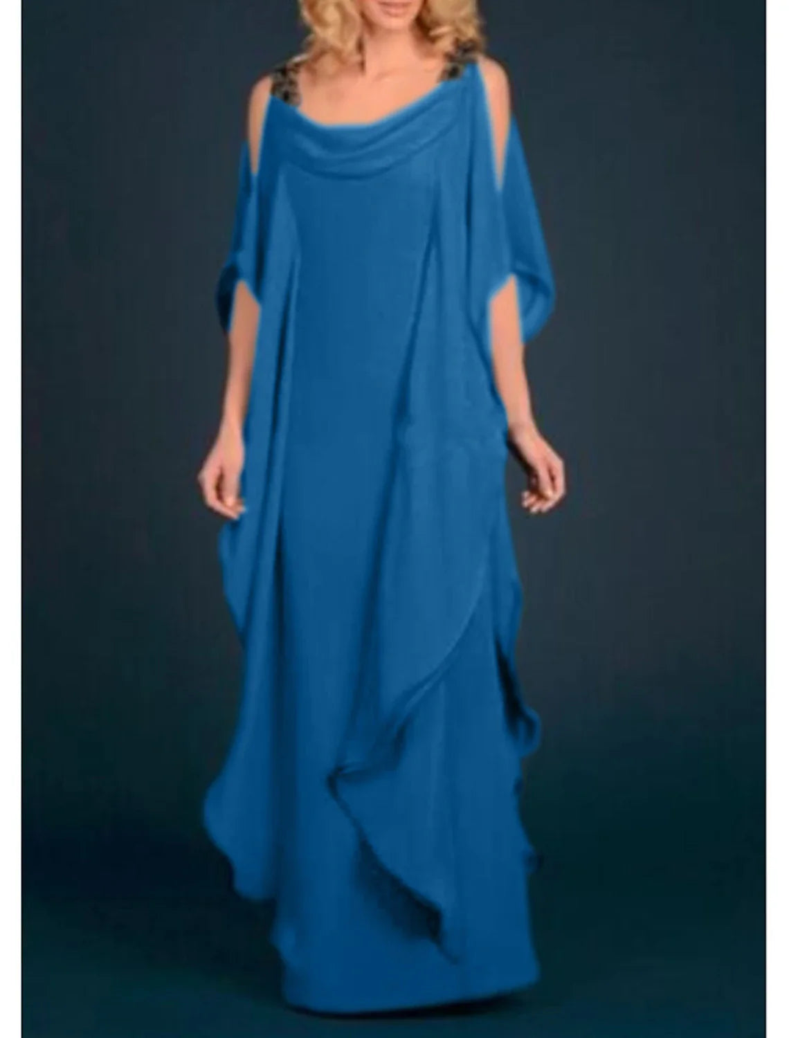 Sheath / Column Mother of the Bride Dress Wedding Guest Elegant Plus Size Scoop Neck Floor Length Chiffon Half Sleeve with Appliques Sheath / Column Mother of the Bride Dress Wedding Guest Elegant Plus Size Scoop Neck Floor Length Chiffon Half Sleeve with Appliques