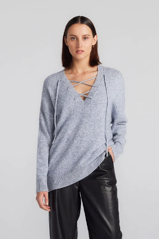 Cashmere Drawstring Sweater - Navy/Cream Melange