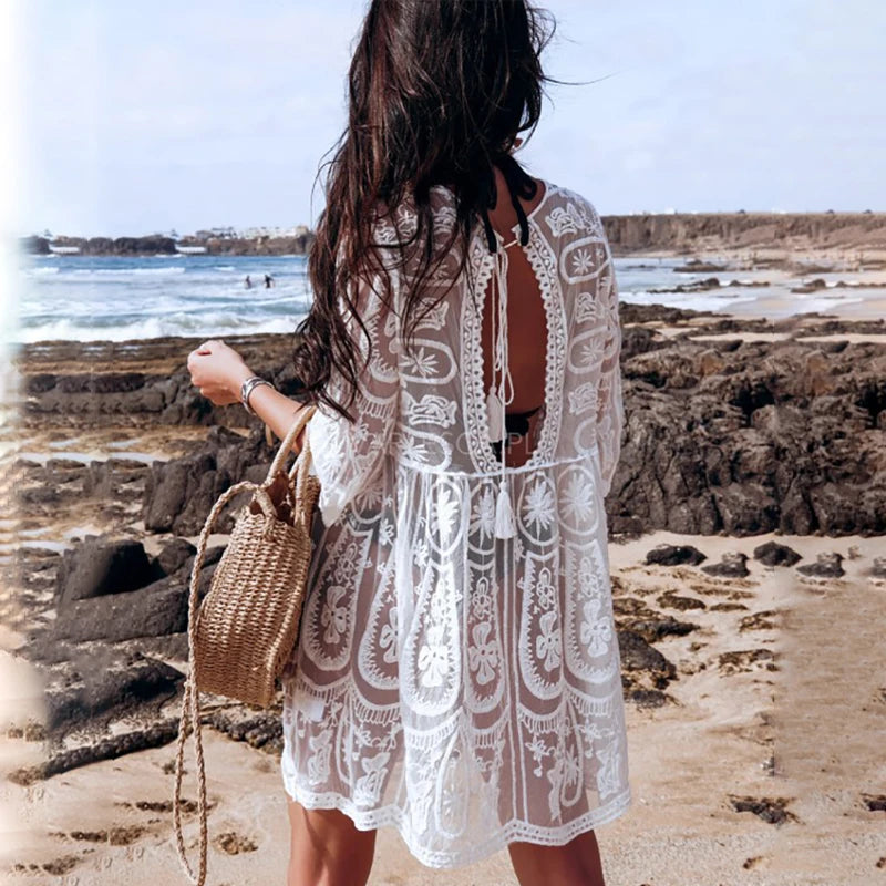 FashionSierra-White Sheer Lace Mini Women Tunic Robe Vintage Cotton Sexy Beach Bikini Cover Up Backless Summer Vestidos Boho Dress Low-rise thong bikini, Sexy, Comfortable, Trendy FashionSierra-White Sheer Lace Mini Women Tunic Robe Vintage Cotton Sexy Beach Bikini Cover Up Backless Summer Vestidos Boho Dress Low-rise thong bikini, Sexy, Comfortable, Trendy