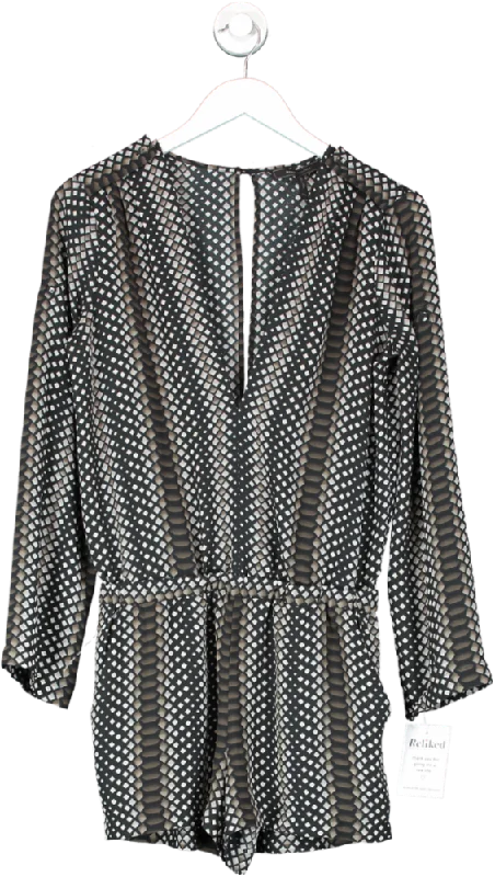 BCBGMAXAZRIA Black Longsleeve Printed Playsuit UK XXS Chic jumpsuit, Trendy, Elegant, Sleek BCBGMAXAZRIA Black Longsleeve Printed Playsuit UK XXS Chic jumpsuit, Trendy, Elegant, Sleek