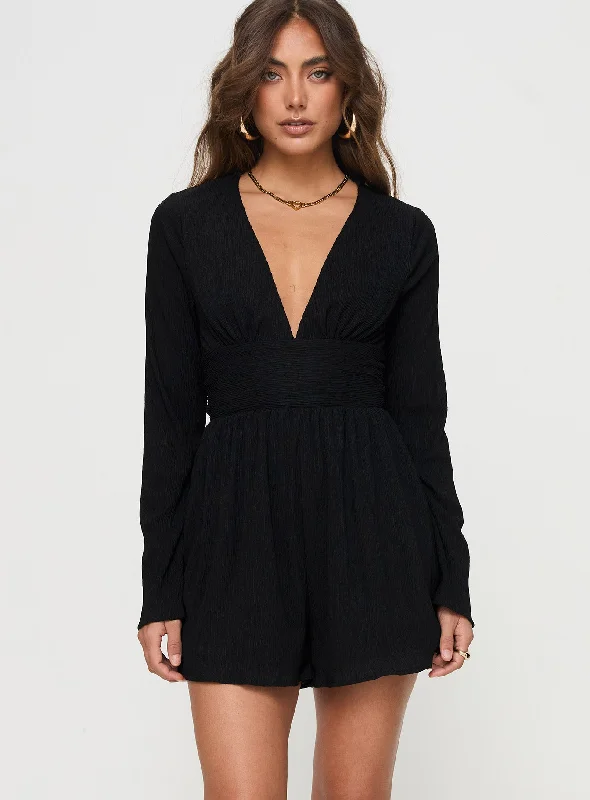 Bernardi Long Sleeve Playsuit Black Casual romper jumpsuit, Comfortable, Trendy, Playful Bernardi Long Sleeve Playsuit Black Casual romper jumpsuit, Comfortable, Trendy, Playful