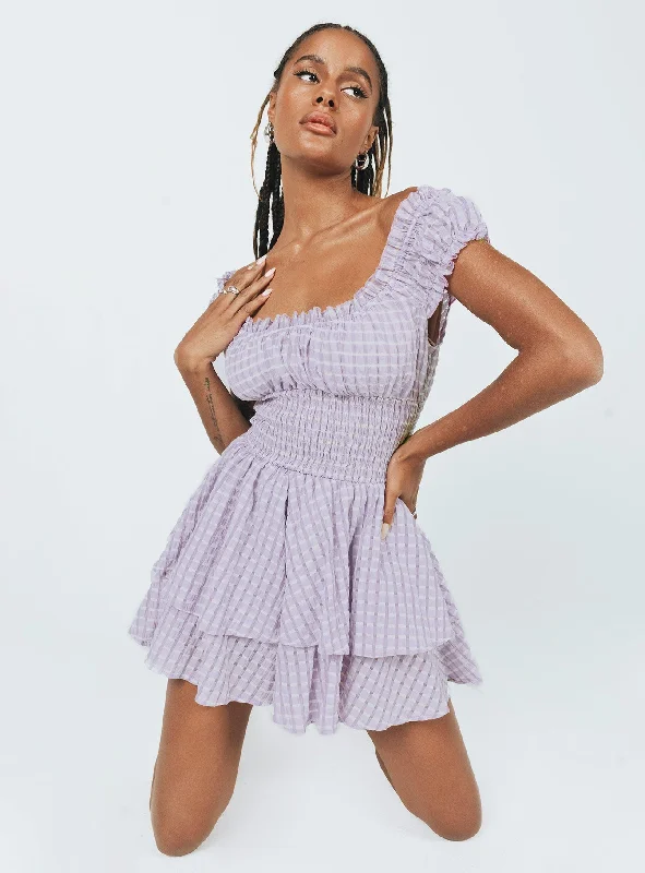 The Love Galore Playsuit Purple Gingham High-waisted jumpsuit, Retro style, Elegant, Trendy The Love Galore Playsuit Purple Gingham High-waisted jumpsuit, Retro style, Elegant, Trendy