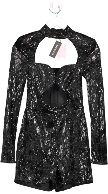 PrettyLittleThing Black Sequin Velvet Wire Cut Out Playsuit UK 6 Satin wrap jumpsuit, Trendy, Elegant, Chic PrettyLittleThing Black Sequin Velvet Wire Cut Out Playsuit UK 6 Satin wrap jumpsuit, Trendy, Elegant, Chic