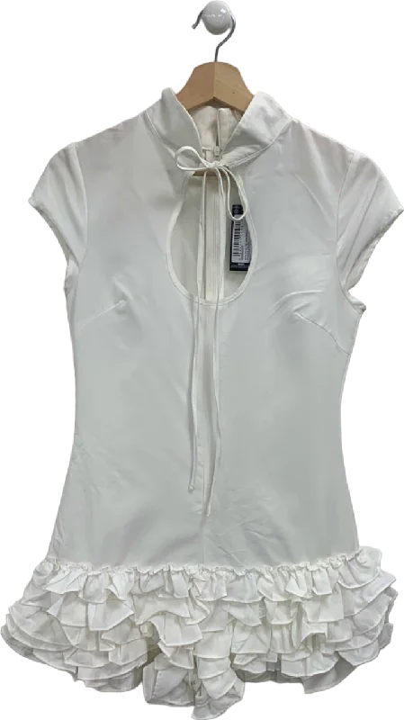 PrettyLittleThing White Woven High Neck Bloomer Playsuit UK 8 Classic jumpsuit, Timeless style, Fashionable, Comfortable PrettyLittleThing White Woven High Neck Bloomer Playsuit UK 8 Classic jumpsuit, Timeless style, Fashionable, Comfortable