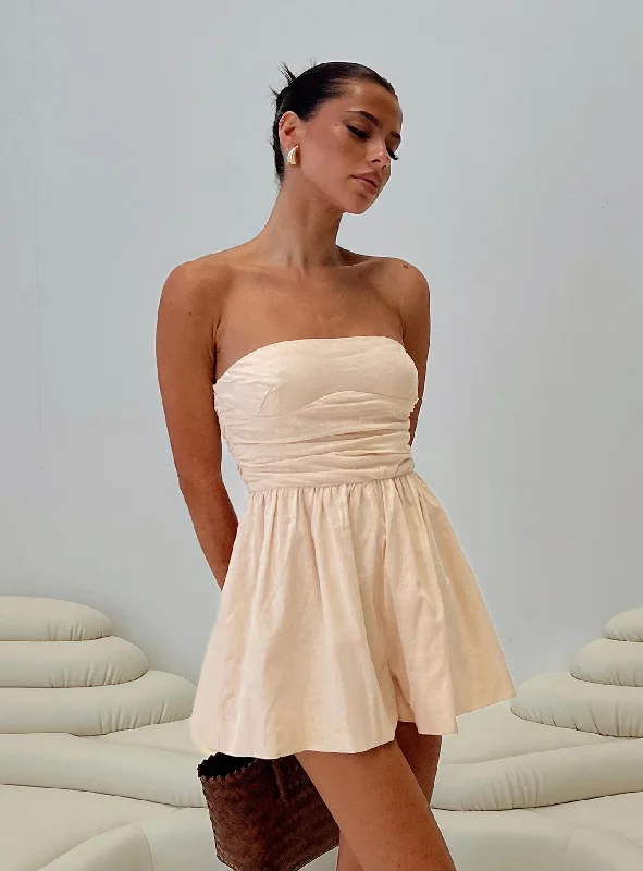 Quinelle Strapless Playsuit Cream Sleeveless wide leg jumpsuit, Comfortable, Trendy, Casual Quinelle Strapless Playsuit Cream Sleeveless wide leg jumpsuit, Comfortable, Trendy, Casual