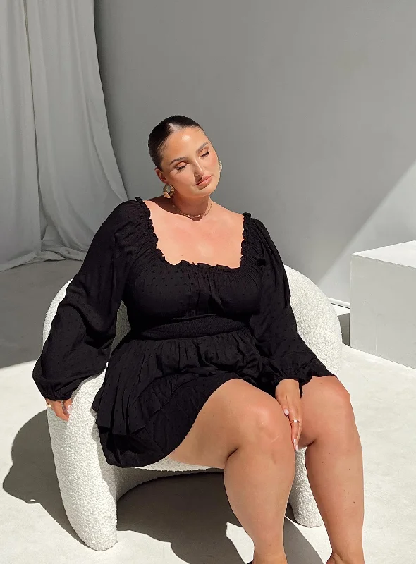 The Love Galore Long Sleeve Playsuit Black Curve Pleated wide leg jumpsuit, Elegant, Chic, Feminine The Love Galore Long Sleeve Playsuit Black Curve Pleated wide leg jumpsuit, Elegant, Chic, Feminine