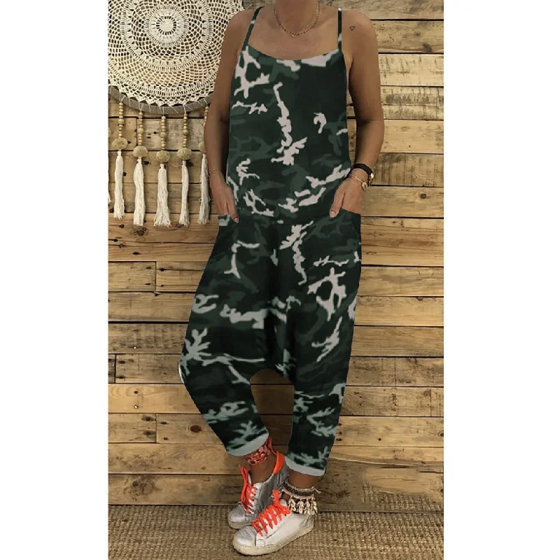 Casual Loose Camouflage Printed Drop-crotch Playsuits Wrap-around jumpsuit, Elegant, Feminine, Comfortable Casual Loose Camouflage Printed Drop-crotch Playsuits Wrap-around jumpsuit, Elegant, Feminine, Comfortable