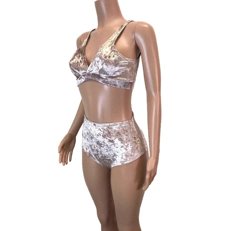 Dusty Pink Crushed Velvet High Waist Bikini Outfit Wide strap bikini, Comfortable, Stylish, Sexy Dusty Pink Crushed Velvet High Waist Bikini Outfit Wide strap bikini, Comfortable, Stylish, Sexy