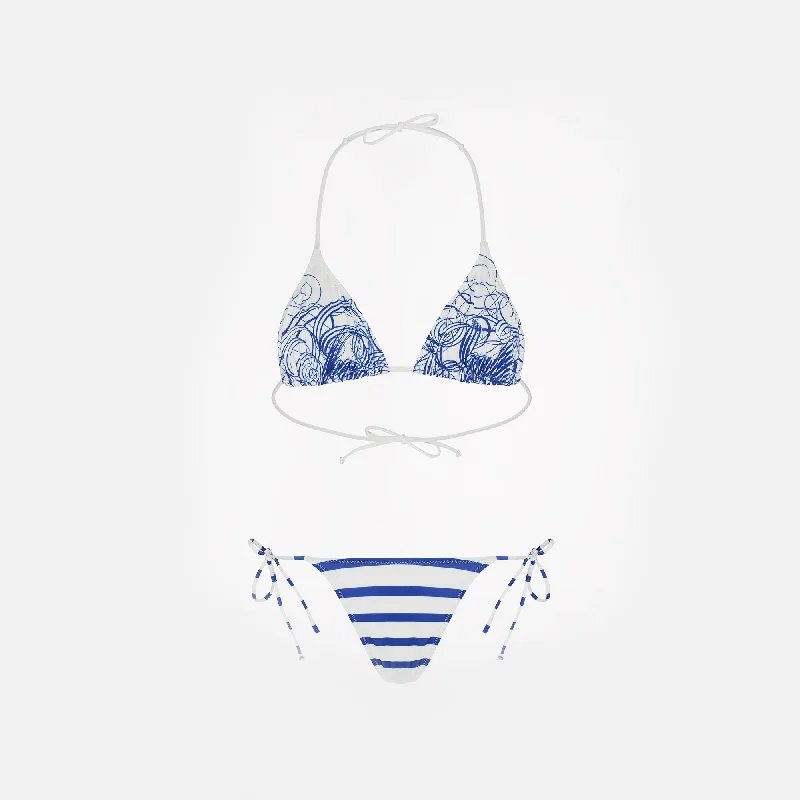 Jean Paul Gaultier Marinière Calligraphe Printed Jersey Bikini Set - White / Navy Sheer mesh bikini, Sexy, Fashion-forward, Trendy Jean Paul Gaultier Marinière Calligraphe Printed Jersey Bikini Set - White / Navy Sheer mesh bikini, Sexy, Fashion-forward, Trendy