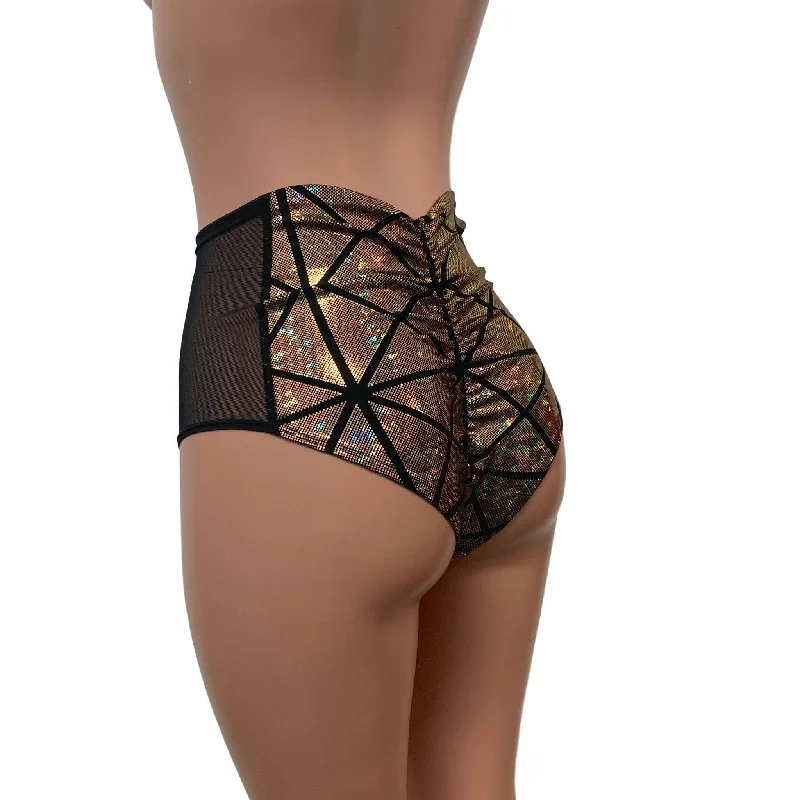 Mesh Side Scrunch Bikini - Gold Glass Pane Holographic Tied bikini, Adjustable, Sexy, Comfortable Mesh Side Scrunch Bikini - Gold Glass Pane Holographic Tied bikini, Adjustable, Sexy, Comfortable